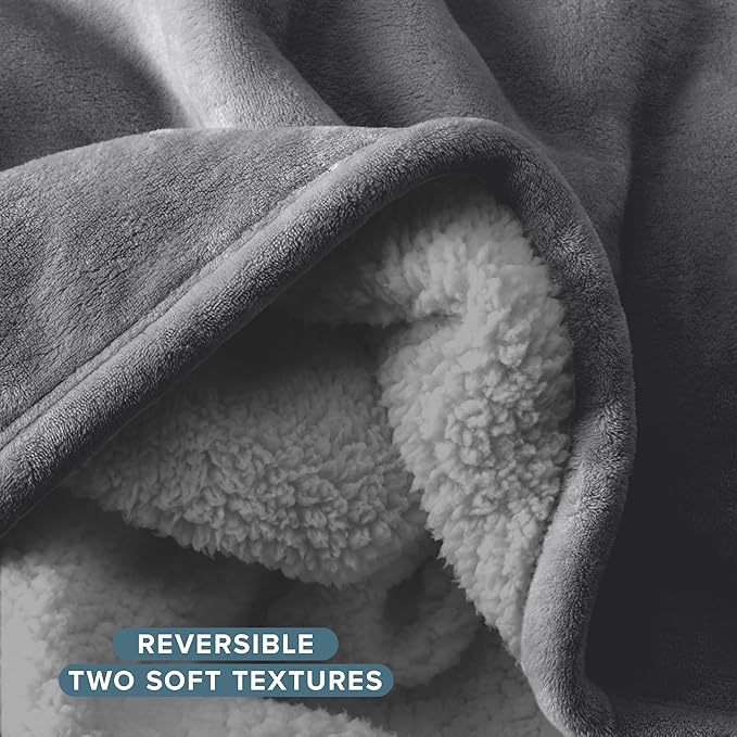 Bare Home Sherpa Fleece Blanket - Twin/Twin Extra Long - Blanket for Bed, Sofa, and Couch - Warm & Lightweight - Fluffy & Soft - Reversible (Twin/Twin XL, Grey with Grey Sherpa)