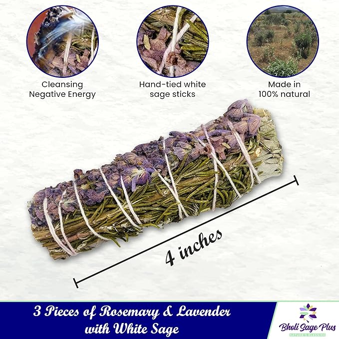 Sage Smudge Kit for Cleansing Negative Energy, Home and Creating The Energy of Happiness Rosemary & Lavender Sage Smudge Sticks with White Sage Pack of 3