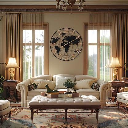 36 Inch Extra Giant Oversized Black Metal Wall Clock,Large Modern Decorative Silent World Map Wall Clock with Vintage Gold Roman Numeral for Living Room,Entrance Fireplace,Dining Room Decor