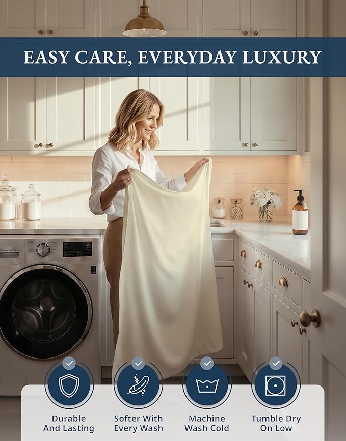 100% Egyptian Cotton King Size Sheets Set – Luxury 1000 Thread Count Ultra Soft & Durable Christmas Sheets King Size, Silky Sateen Weave, Snug Fit 15" Deep Pocket, Hotel Comfort at Home - Ivory