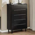48" Tall Black Dresser for Bedroom, Modern 5 Drawer Chest of Drawers with Wood Grain Finish, Slim Vertical Storage Cabinet with Raised Edge Top, Anti-Tip Kit
