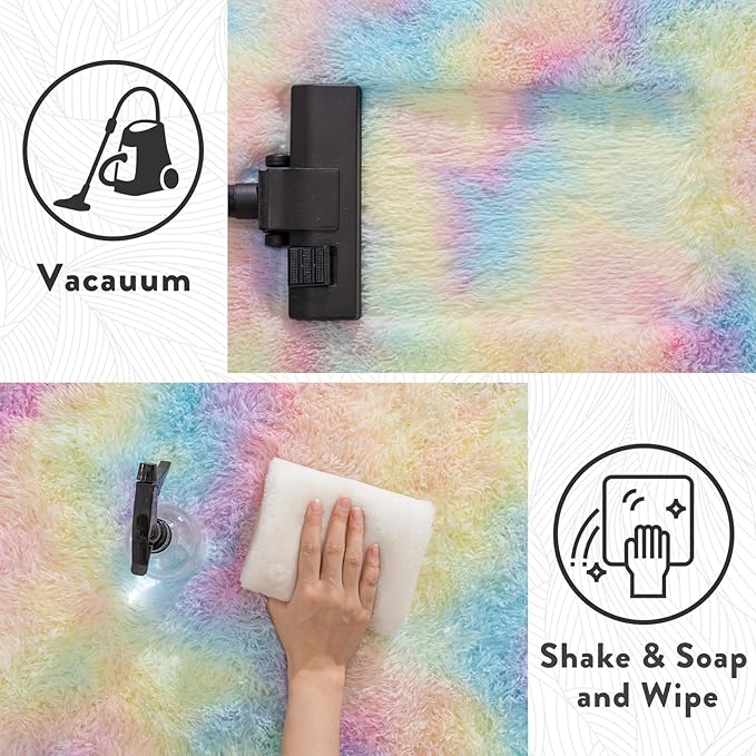 8x10 Fluffy Rainbow Rug for Living Room, Large Colorful Tie Dyed Shaggy Area Rugs for Bedroom Girls Kids Room, Soft Non Slip Fuzzy Shag Rug for Nursery Dorm Home Decor