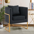 Velvet Modern Accent Chair, Upholstered Barrel Armchair Mid Century with Pillow for Living Room, Comfy Single Vanity Chair with Metal Gold Legs for Bedroom, Black