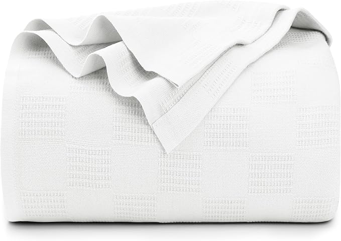Utopia Bedding White 100% Cotton Blanket [Twin Size - 90x72 Inch] 350GSM Lightweight, Soft and Breathable Thermal Dorm Bed Blanket for All Seasons