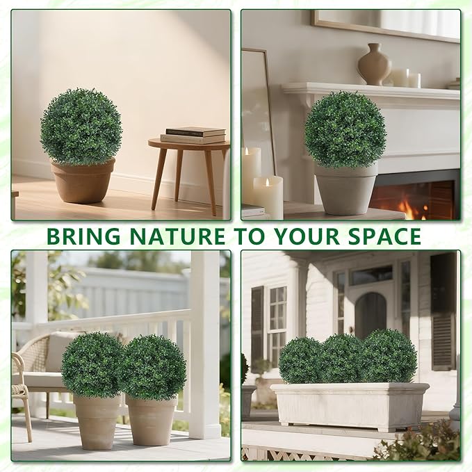 Artificial 23" Boxwood Topiary Trees with Ground Spike,2 Pieces Fake Pine Shrubs Bushes, UV Resistant Faux Evergreen Cypress Tree Plants for Indoor Outdoor Planters Front Porch