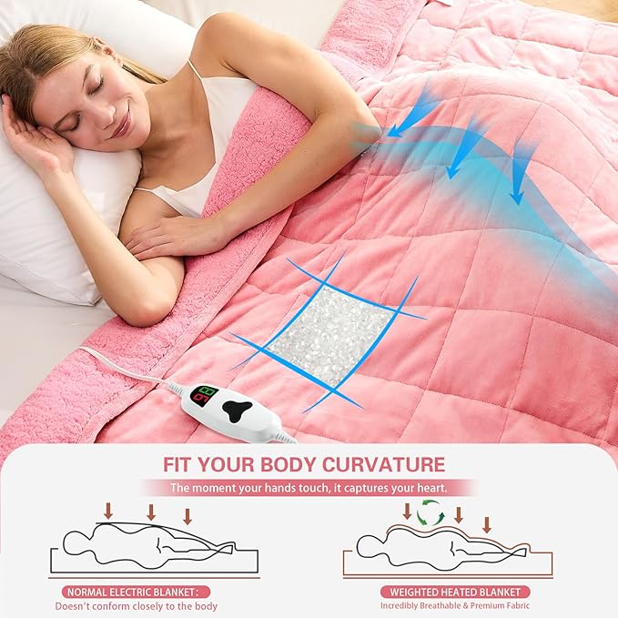 CYMULA Heated Weighted Blanket for Adults, Weighted Heated Blanket 48" x 72", 15lbs Sherpa Fleece Weighted Electric Blanket Soft Heating Blanket with 10 Heating Levels & 1-8 Hours Auto Off, Pink