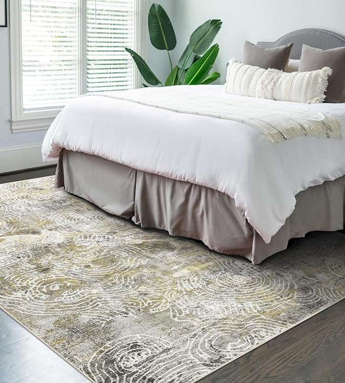 3x5 Rug, Small Area Rug for Living Room, Bedroom, Kitchen, Machine Washable Non-Slip Throw Rug, Modern Abstract Carpet for Entryway Nursery Coffee Table - Durable (Mustard)