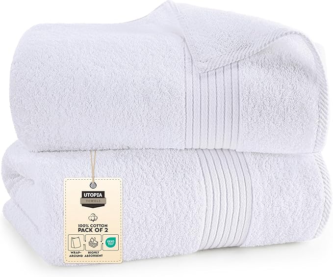 Utopia Towels Extra Large Bath Sheets 2 Pack, 35 by 70 Inches,100% Cotton Highly Absorbent & Quick Dry Bath Towel for Adults, Super Soft Towel, White