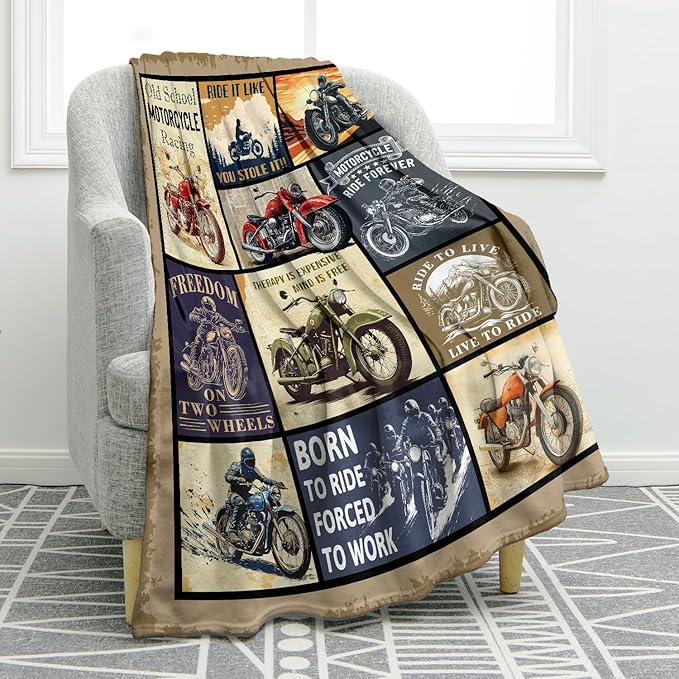 Jekeno Motorcycle Blanket Gifts for Men Boys Women Girls Dad Mom Husband Wife Boyfriend Friends Birthday Christmas Halloween Presents Home Bedroom Living Room Decor Throw Blanket 50"x60"