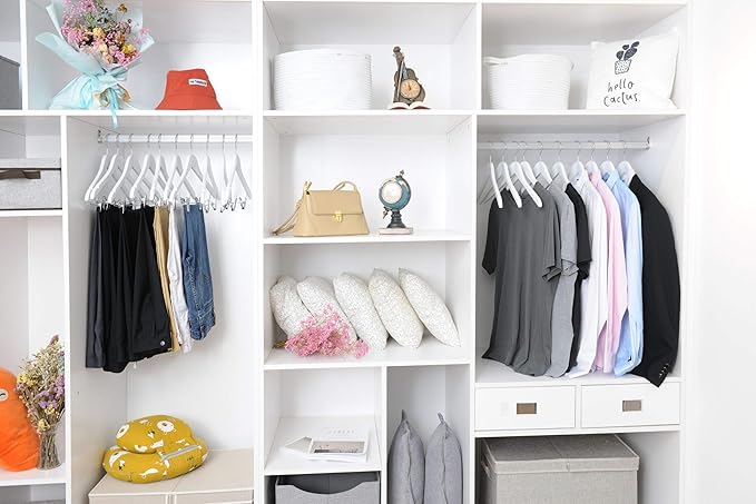 Quality Wooden Skirt Hangers with Clips 80-Pack White Pants Hangers with Adjustable Chrome Metal Clips, Swivel Hook, Coat, Jacket, Blouse Suit Hangers (White, 80)