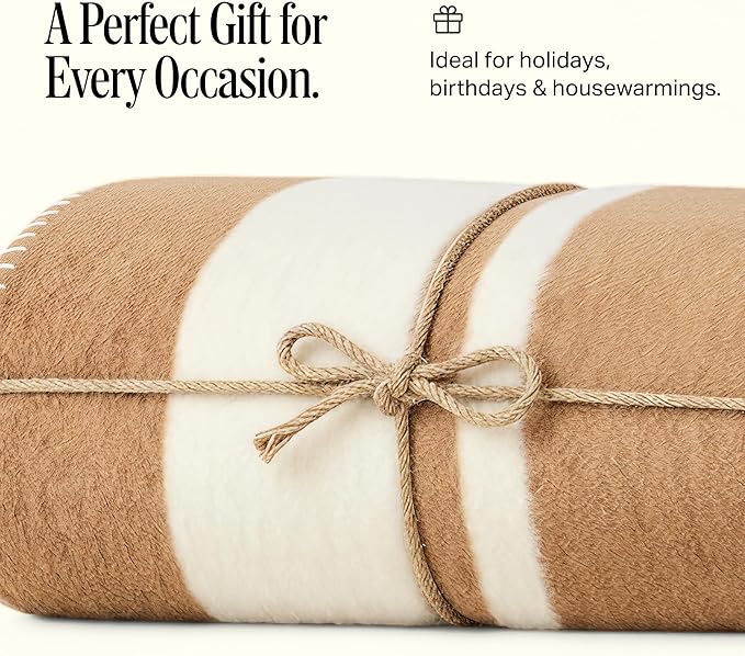 Preston Lane Highrise Throw Blanket – 50" x 70", Premium Cotton-Blend, Soft and Fluffy Throw for Couch, Bed, or Living Room, Cozy and Warm, Made in Portugal, Camel
