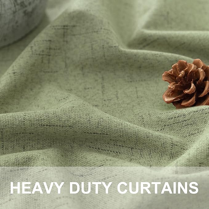 Light Sage Green Short Blackout Curtains for Small Bathroom Window Kitchen Door Back Tab Pocket 45 Inch Length 2 Panel Linen Look Noise Reducing Dampening Vintage Moody Curtain for Room Divider Closet