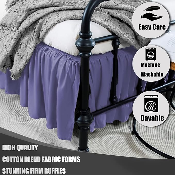 Navy Blue Bed Skirt King Size Ruffled Bed Skirt with Split Corners, King Bed Skirt 12 Inch Drop, King Size Bed Skirt Grey for Ruffled Bed Skirt with Split Corners, Bed Skirt King Size