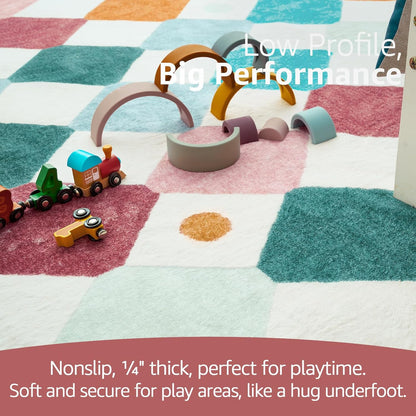 jinchan Round Rug 5ft Kids Washable Rug Indoor Floor Cover Non-Slip Soft Elementary School Classroom Modern Colorful Diamond Carpet for Nursery Daycare Bedroom Playroom Living Room Confetti on Cream