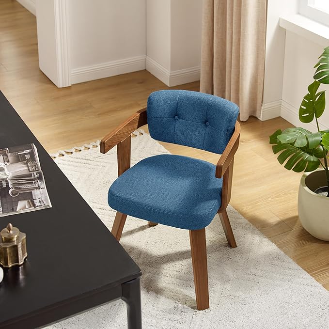 Art Leon Mid Century Modern Dining Chairs - Set of 2 Comfy Fabric Upholstered Swivel Dining Chairs Home Office Chair No Wheels Accent Arm Chair with Wood Legs for Kitchen Living Room Bedroom, Blue