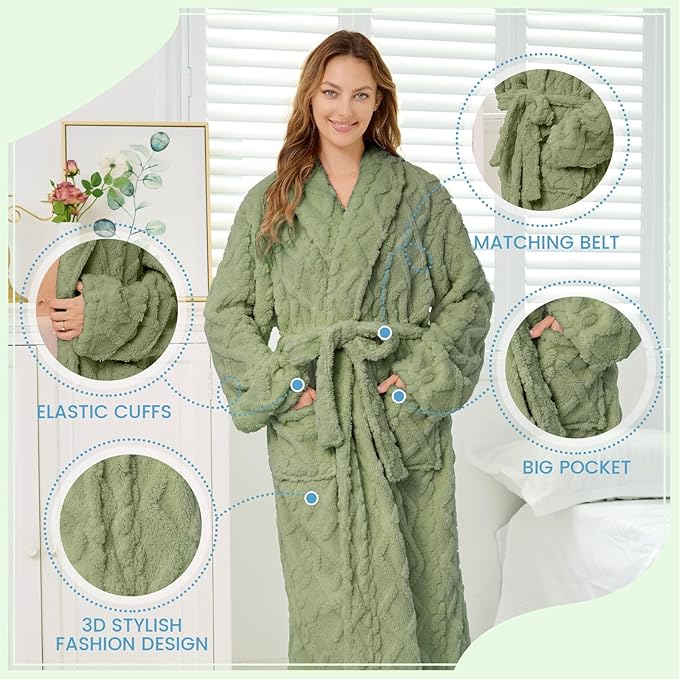 MIZZEO Microfiber Robes for Women, Cozy Soft Warm Plush Women Robe Plush Long Bathrobe