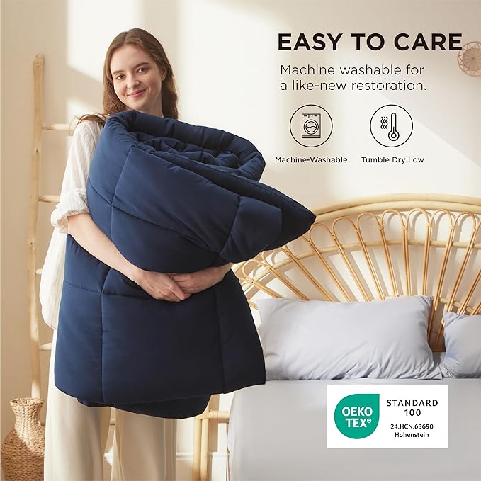 Bedsure Comforter Duvet Insert - Quilted Comforters Oversize Queen, All Season Duvet, GentleSoft Down Alternative Bedding, with 8 Tabs, Gifts for Women/Men, Navy Blue, Oversize Queen 98 x 98 Inches