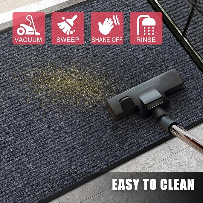 Kuyal Front Door Mat, 4'x6' Indoor Outdoor Entrance Mat, Commercial Floor Mats Inside Outside Entrance, Heavy Duty Durable Welcome Mats, Rubber Backing Non Slip Outdoor Mats for Entryway,Dark Gray