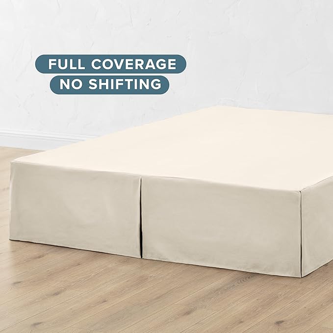 Bare Home Full Bed Skirt - 15-Inch Tailored Drop Easy Fit - Bed Skirt for Beds - Center & Corner Pleats (Full, Sand)