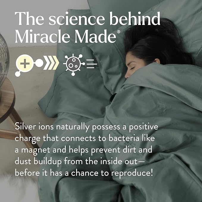 Miracle Made Extra Luxe Soft Cooling Pillowcase, 2-Piece Silver-Infused Cotton Fabric – Lightweight, Thermoregulating, Breathable Cover for Sensitive Skin, King/Cali King Size, Sage Green