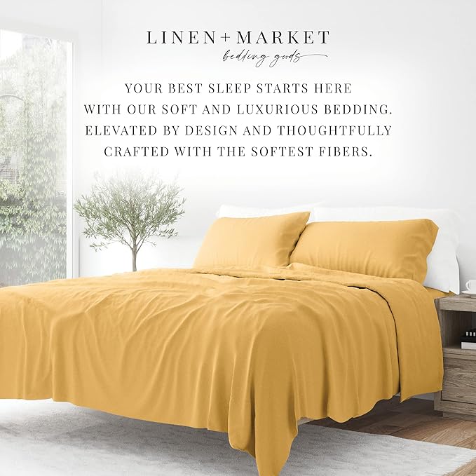 Linen Market Brushed Microfiber Queen Sheet Set 4 Piece – Oeko-TEX Certified Ultra Soft & Wrinkle-Free - 16" Deep Pocket Sheets - Easy Care Queen Size - Gold