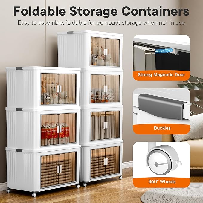 3 Tier 324 Qt Storage Bins with Lids - Stackable Storage Bins, Large Plastic Storage Boxes for Toy, Closet, Open Front Storage Bin with Wheels Suitable for Garage, Bedroom, Living Room, Camping