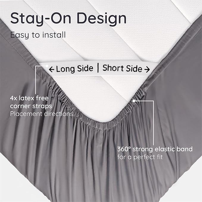 Bambaw 100% Viscose Derived from Bamboo Fitted Sheet Twin Size, 15’’ Deep Pocket, Twin Fitted Sheet Cooling with Corner Straps (Dark Gray)