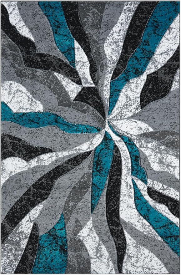 Modern Abstract Area Rug Hand Carved Contemporary Geometric Swirls Vibrant Colors Carpet for Living Room Bedroom Design PR1002 (Turquoise, 8' x 10')