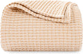 EGOHOME 100% Cotton Throw Blanket for Couch,Cotton Waffle Weave Blanket for All Seasons,Soft Lightweight Breathable Jacquard Dual-Tone Textured Blanket-Banana Cream,50 x 60 Inches