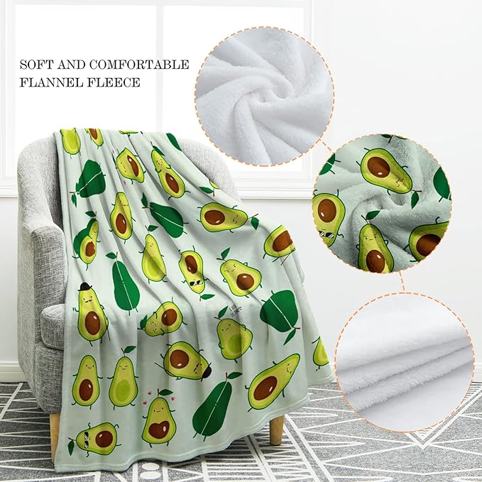 Jekeno Avocado Fruit Blanket Gifts for Mom Women Kids Girls Home Bedroom Living Room Mother's Day Decor Soft Cozy Lightweight Cute Throw Blankets 50"x60"