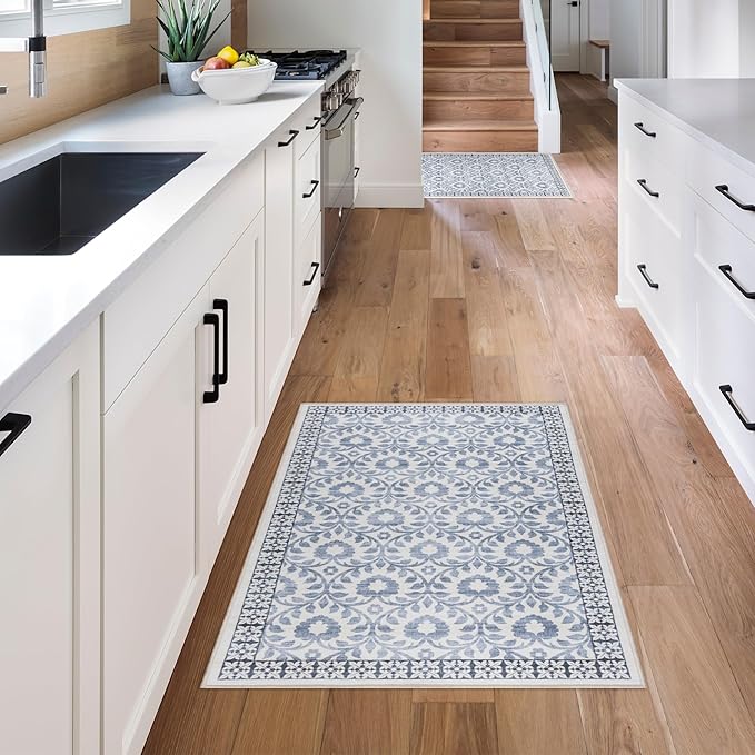 Gertmenian Indoor Boho Accent Rug - 2x4 Extra Small (2-Pack), Non Slip, Super Strong, Ideal for High Traffic Areas in Bedroom, Office, Kitchen - Esme, Blue, 24558