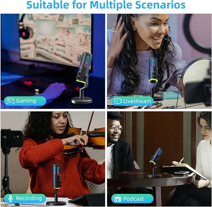 Wireles USB Condenser Microphone for PC Laptop - Studio Sound Gaming Mic for Podcast Streaming Asmr YouTube with Volume Control, Reverb Mode