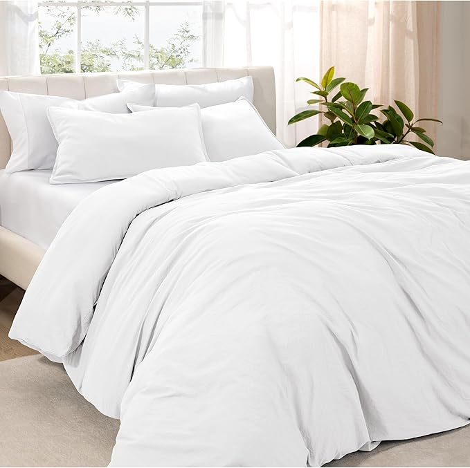 Bare Home Microfiber Duvet Cover Set - Ultra Soft Washed Microfiber - Twin/Twin Extra Long - Linen-Like Look - Easy Care - Breathable Fabric - Our Softest Duvet Cover Set (Twin/Twin XL, White)