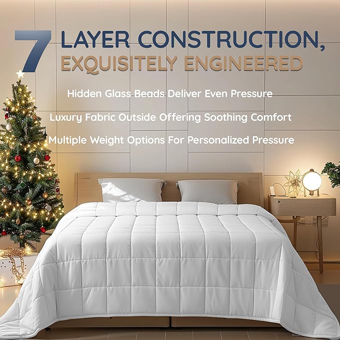 HomeSmart Weighted Blanket 40lbs, Queen Size, Extra Heavy Weighted Blanket for Adults, White