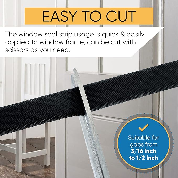 Adhesive V Shape Weatherstrip, Weather Stripping Door Seal Strip Foam Door Frame Insulation Side Jamb Bottom Groove Gap Filler Soundproof V Weatherstripping (Black, 1/2 in x 1/2 in x 26 Ft)