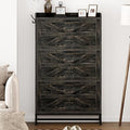Vibe & Dine Farmhouse Shoe Storage Cabinet - Freestanding Narrow Shoe Rack with Metal Legs, Dark Rustic Oak