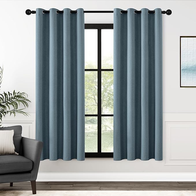 ChrisDowa 100% Blackout Blue Solid Curtains 72 Inches Long 2 Panels for Bedroom Living Room,Farmhouse Room Darkening Thermal Insulated Soundproof Grommet Top Window Treatment Drapes,52x72