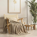 EVERGRACE Soft Chenille Throw Blanket for Couch, Cozy Plush Fuzzy Decorative Chenille Knit Throw Blanket with Tassels, Lightweight Blanket and Throws for Bed Sofa Gift Home Decor, Beige 60"x80"