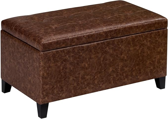 Asense Storage Ottoman Bench, Faux Leather Upholstered End of Bed Bench with Safety Hinge Wooden Legs, for Entryway Bedroom