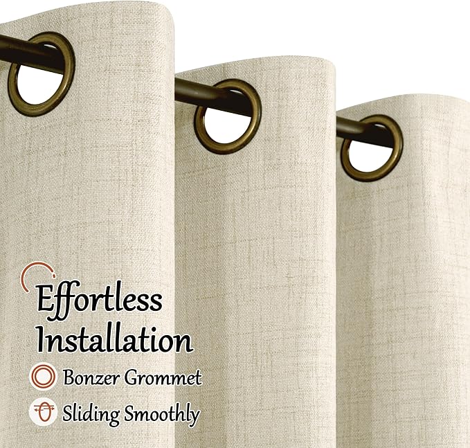 Linen Blackout Curtains for Bedroom Narrow Window, Thermal Insulated Complete Light Blocking Privacy Soundproof Small Curtains for Basement, Each 38 Inch Wide 63 Inch Length 2 Panels, Natural