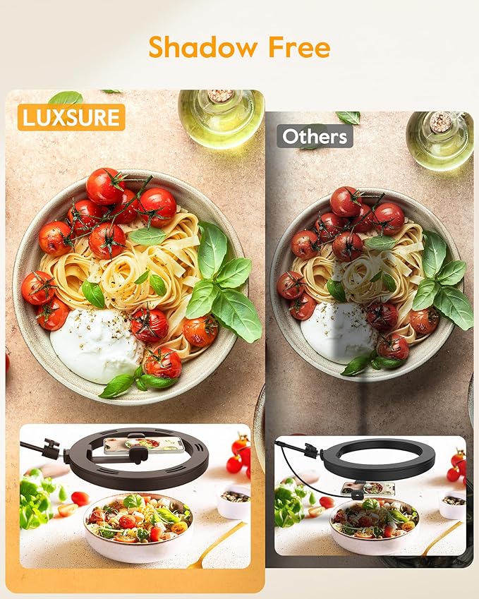 Ring Light with Stand for Desk,Adjustable Overhead Camera Mount with 10" Ring Light Tripod for iPhone,Phone Tripod with Light and Remote Phone Holder for Video Recording,Live Stream,Cooking Video