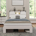 Queen Wood Bed Frame, Sliding Barn Door Storage Headboard with LED Lights and Charging Station, Farmhouse Wood Platform Bed with Metal Slat Supports, No Box Spring Required, Noiseless, White
