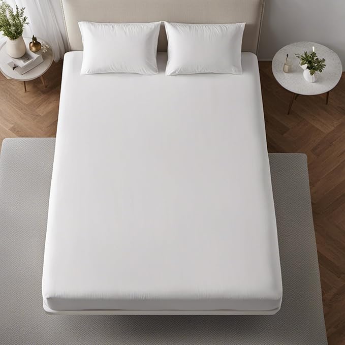 Miracle Made Mattress Protector – Silver-Infused Cotton Fabric – Water-Resistant, Thermoregulating Cover for Sensitive Skin – Compatible with 3-Temperature Zone Comforter, King, White