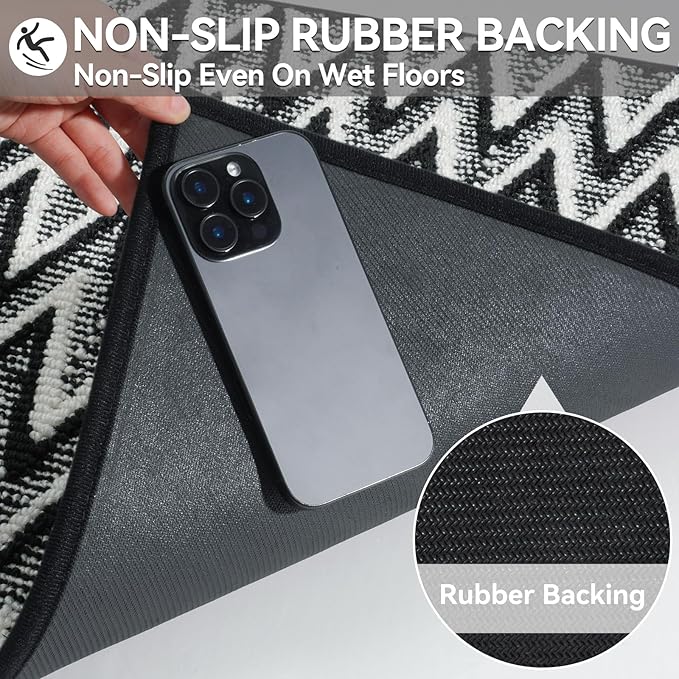 Indoor Door Mat 31x47, Dirt Resistant & Absorbent Doormat for Entryway Inside, Non-Slip Rubber Backing Front Door Mat Indoor Entrance, Low-Profile, Washable, Black