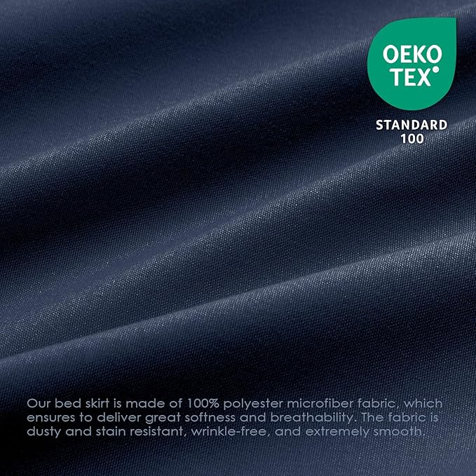 FreshCulture King Bed Skirt, Dust Ruffle for King Size Bed, Easy Fit with 15-Inch Tailored Drop, Elastic Wrap Around Bed Skirt King Size, Hotel Quality Bed Skirts for Adjustable Bed (Navy Blue)