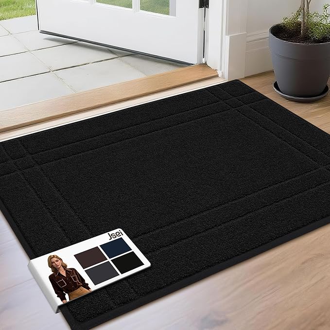 JSEI Entryway Rugs Doormat 24"x36", Non-Slip Dirt Trapper Door Mats Indoor, Washable Absorbent and Stain Resist Welcome Floor Mat for Front Door, Dog Door Mat, Muddy Wet Shoes & Paws, Black