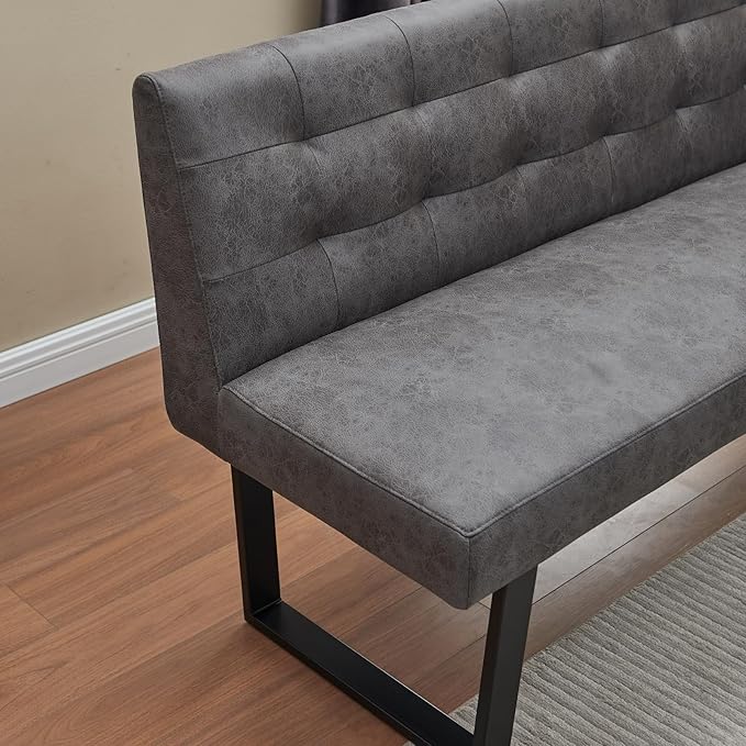 Modern L-Shaped Dining Bench, Vintage Fabric Upholstered Corner Sofa with Metal Legs for Kitchen Nook, Living Room, Dining Room (Right Seat)