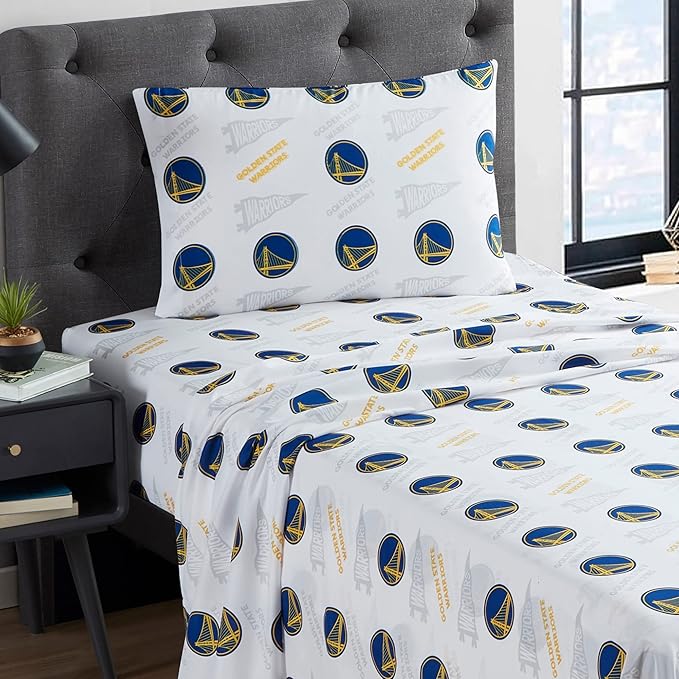 NORTHWEST Officially Licensed Golden State Warriors NBA Full Size Sheet Set – Soft Team Logo Bedding for Dorms, Bedrooms, Fan Caves & Game Day Style