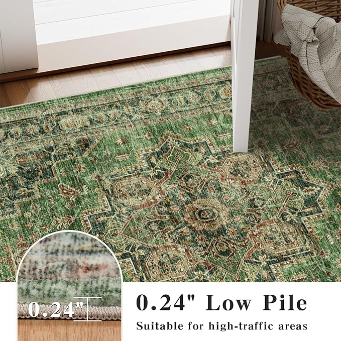 6x9 Area Rugs for Living Room Ultra-Soft Washable Rug Vintage Distressed Boho Area Rug, Non-Slip Retro Print Low Pile Stain Resistant Carpet for Bedroom Dining Room Kitchen Office