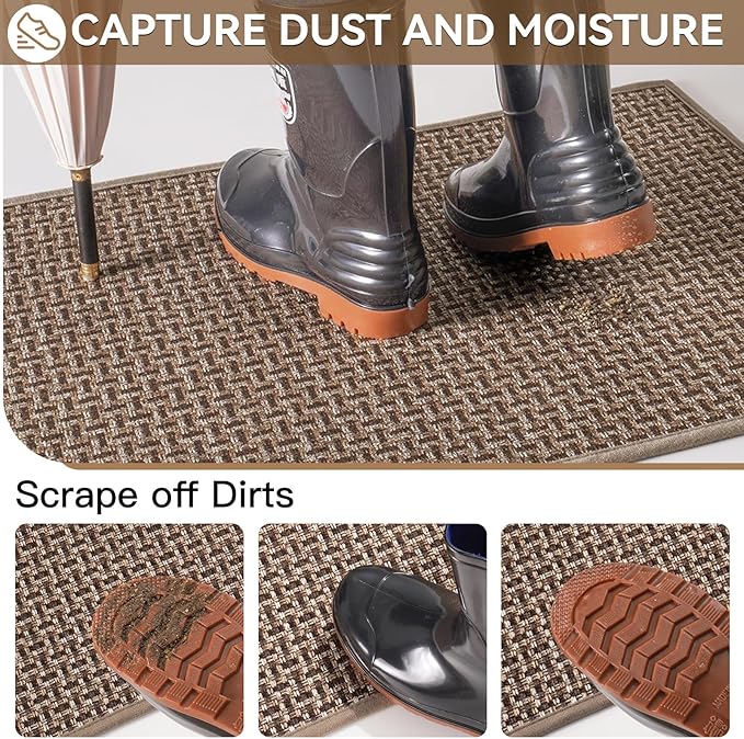 Indoor Door Mat 36x60 Dirt Resistant and Absorbent, Non-Slip Rubber Backing Floor Mats, Easy Clean Low-Profile Doormat for Entryway, Front Door, Inside Entrance Brown